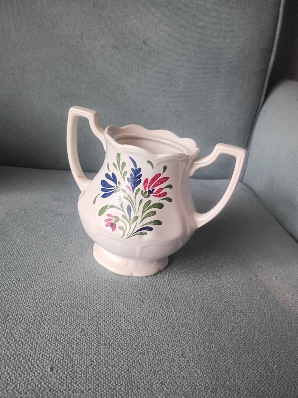 White Decorative Porcelain Sugar Bowl with Floral Motif